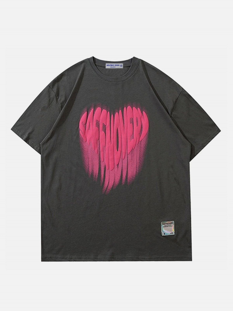 T Shirts Aelfric Eden Love Lettres Graffiti Oversized Tee Noir | IQP-27588799